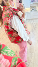 Red Floral Jacquard Puffy Vest