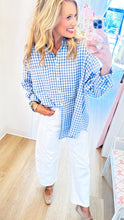 Aqua Gingham Button Down Top