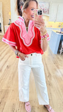 THML Coral and Pink Wide Sleeve V Neck Top