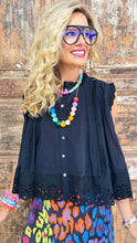 Black Eyelet Button Up Top
