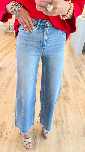 Flying Monkey High Rise Raw Hem Wide Leg Jeans