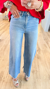 Flying Monkey High Rise Raw Hem Wide Leg Jeans