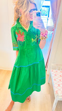 Kelly Green Floral Embroidered Midi Dress