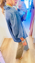 Washed Denim Bubble Sleeve Top