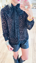 Black Leopard Burnout Velvet Button Down Top
