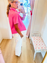 Pink Stand Collar Short Sleeve Top