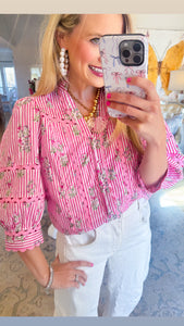 Pink Floral Striped Blouse