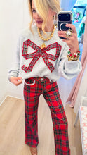 Heather Grey Tartan Plaid Bow Sweater