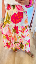 Vanilla Fuchsia Blossom Tiered Maxi Skirt