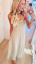 Cream and Brown Stripe Strapless Dress
