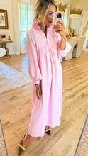 Pink High Ruffle Neck Midi Dress