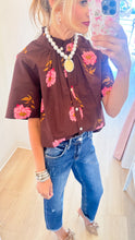 THML Brown Floral Button Down Top