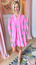 Pink Embroidered 3/4 Sleeve Mini Dress