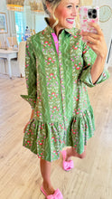 Green Floral Button Up Midi Dress
