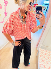 Red Gingham Leopard Trim Top