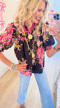 Black Multi Floral Puff Sleeve Top