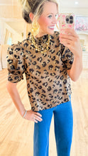 Bronze Leopard Short Puff Sleeve Top