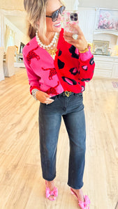 Pink Animal Colorblock Cardigan