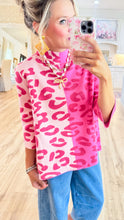 Pink Colorblock Leopard Pattern Sweater