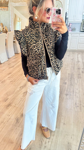 Leopard Ruffle Sleeve Vest