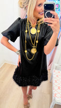 Black Faux Leather Feather Fringe Dress