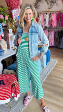 Green Striped Off Shoulder Jumpsuit