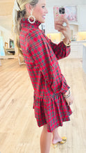 Red Ruffle Neck Checker Dress