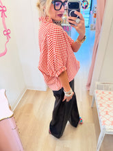 Red Gingham Leopard Trim Top