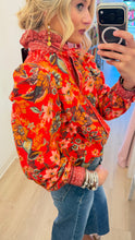 Red Multi Floral Print Button Down Blouse