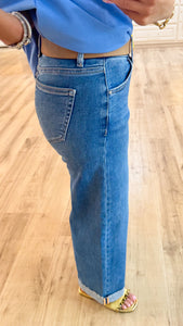 Risen Low Rise Wide Leg Cuffed Jeans