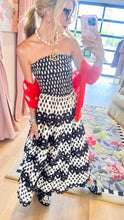 Abstract Cream and Black Polka Dot Sleeveless Midi Dress