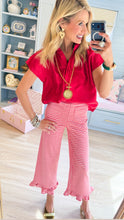 Tomato Red Ruffle Hem Pants