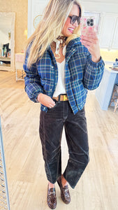 Navy Plaid Puffer Jacket