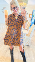 Brown Butterfly Print Button Up Dress