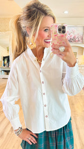 White Jeweled Button Up Top