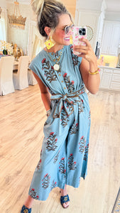 Ivy Jane Slate Blue Block Print Jumpsuit