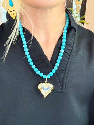 Blue Mood Gemstone Gold Heart Necklace
