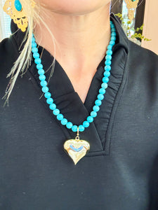 Blue Mood Gemstone Gold Heart Necklace