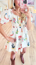 Western Printed Puff Sleeve Dress