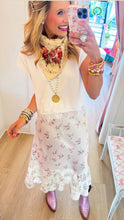 Ivory and Pink Floral Lace Trim Maxi Skirt