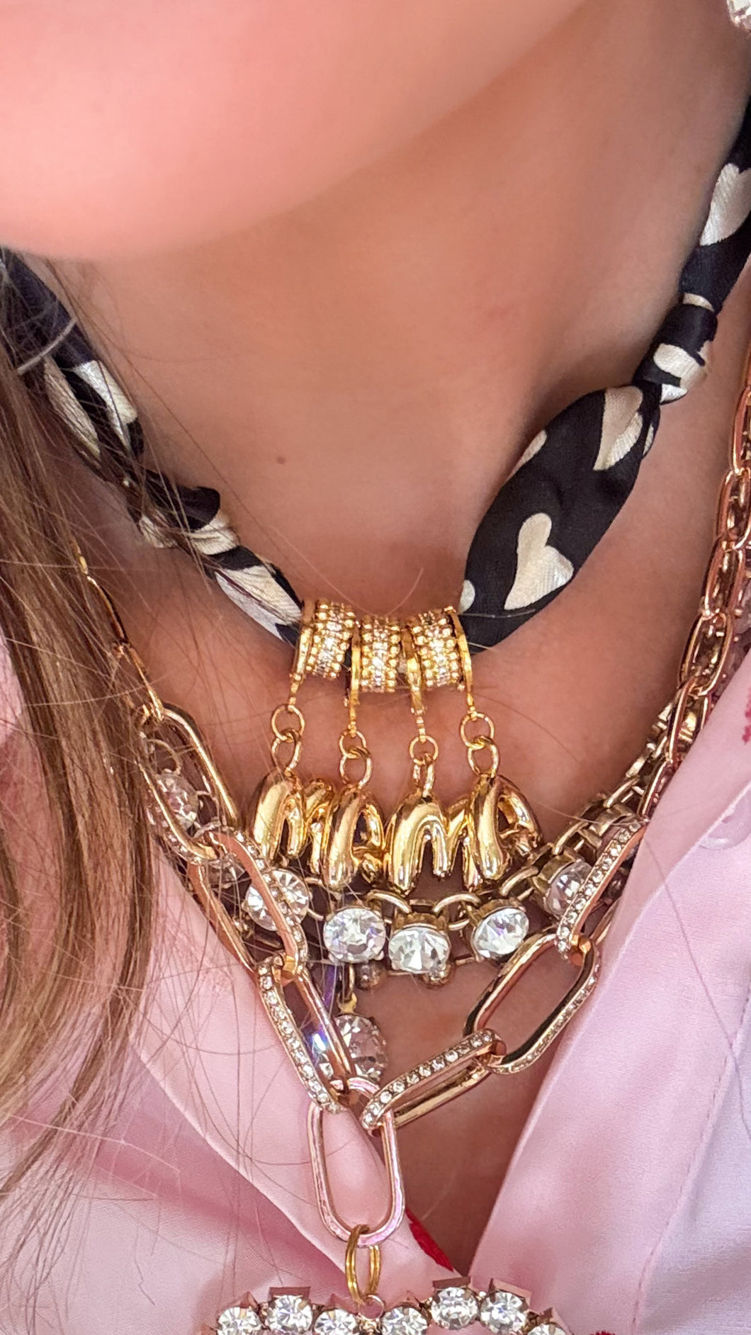 Black Heart Scarf MAMA Necklace