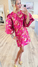 Hot Pink Gold Accent Jacquard Shift Dress