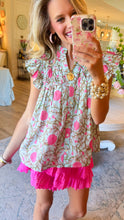 THML Light Blue Flutter Sleeve Floral Top