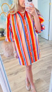 Orange Multi Striped Poplin Dress