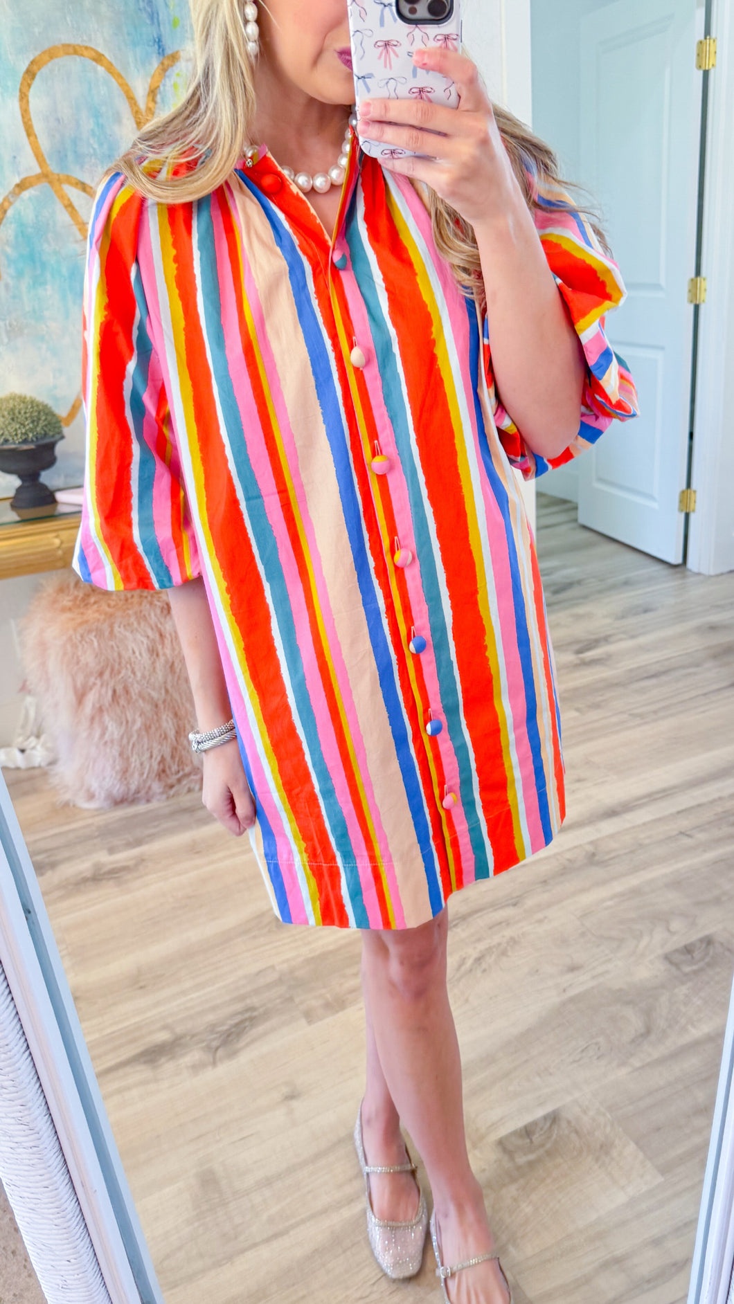Orange Multi Striped Poplin Dress