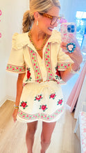 Cream and Floral Embroidered Skort Set