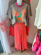 Coral Gingham Ruffle Hem Pants