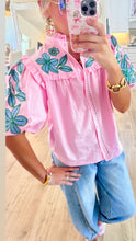 THML Pink Embroidered Puff Sleeve Top