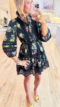 Black Multi-Floral Print Ruffle Hem Mini Dress