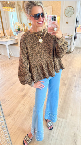 Brown Leopard Print Long Sleeve Top